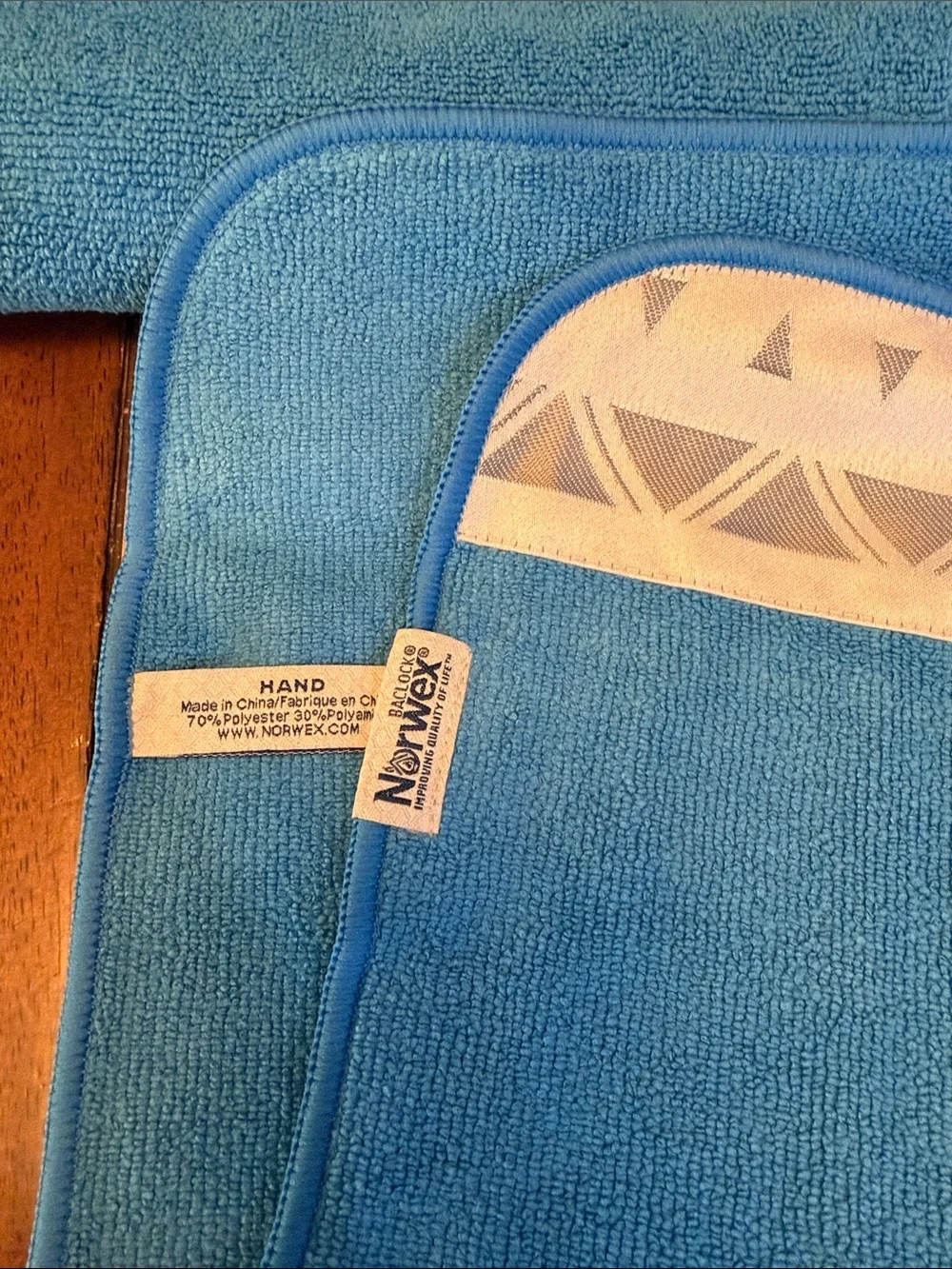 Norwex Blue Microfiber Bath Cloth Set with Geo Trim